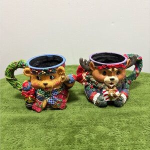 Festive Bear and Reindeer Decorative Mugs